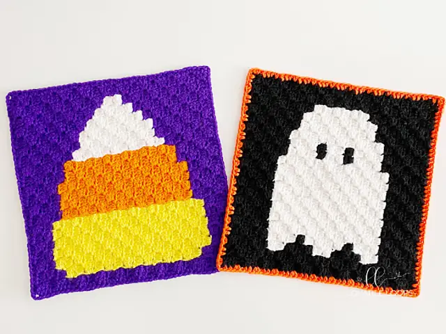 Halloween Granny Square Crochet Patterns: Candy Corn And Ghost C2C Afghan Blocks