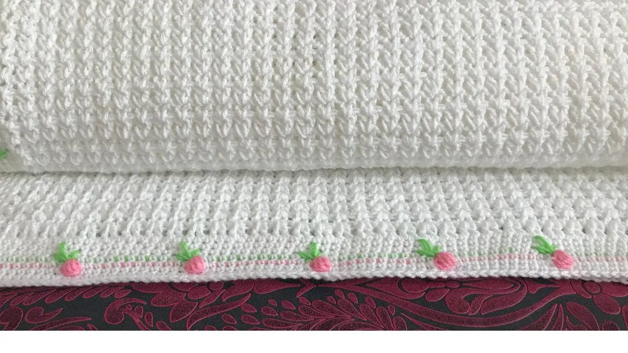 Fast And Easy Crochet Baby Blanket With Rose Buds Border (Video Tutorial)