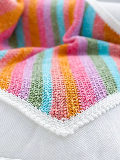 Crochet Striped Moss Stitch Baby Blanket- Best Moss Stitch Crochet Blanket Free Patterns