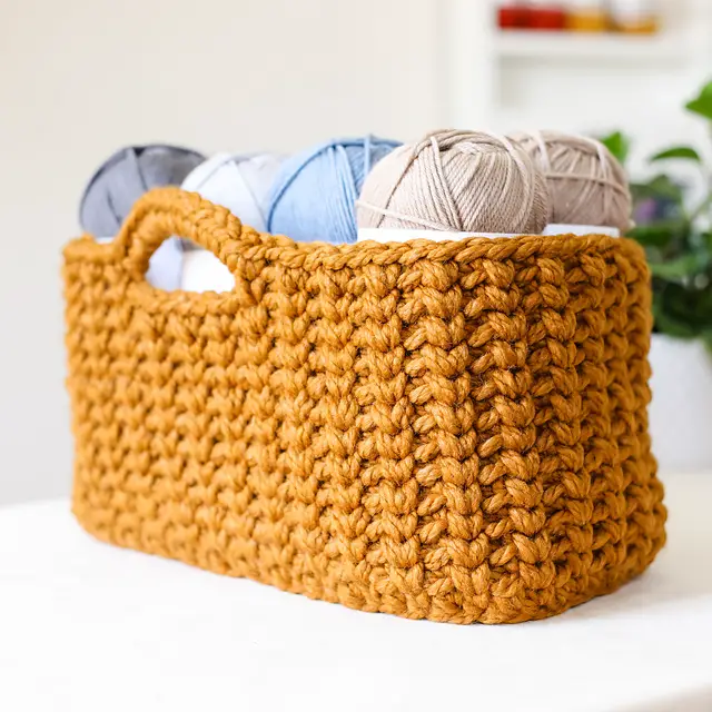 Stash Buster Crochet Basket- Large Rectangle Crochet Basket Free Pattern For Beginners
