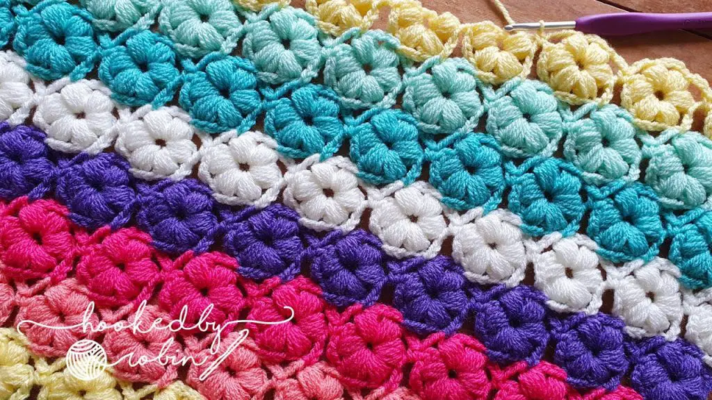 How To Crochet A Puff Flower Blanket Using JOIN AS YOU GO Method