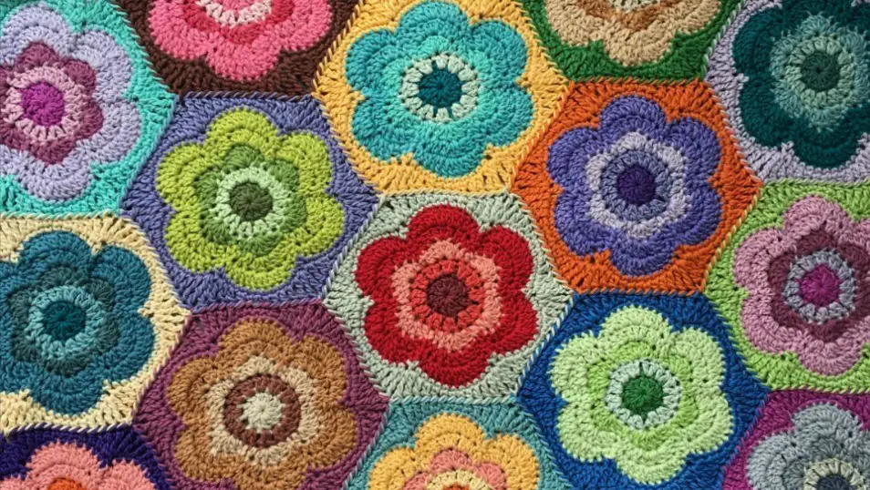 Vintage Flower Hexagon Crochet Motif
