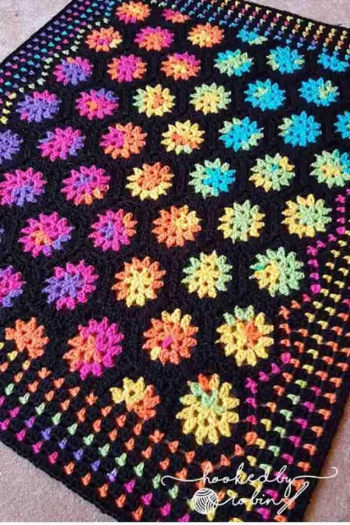 Rainbow Motif Hexagon Blanket Free Pattern